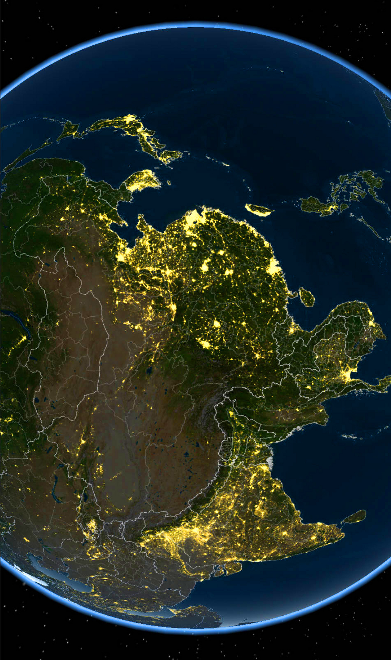 亚洲卫星灯光图,除东亚外,印度新德里与巴基斯坦伊斯兰堡一带,亦是