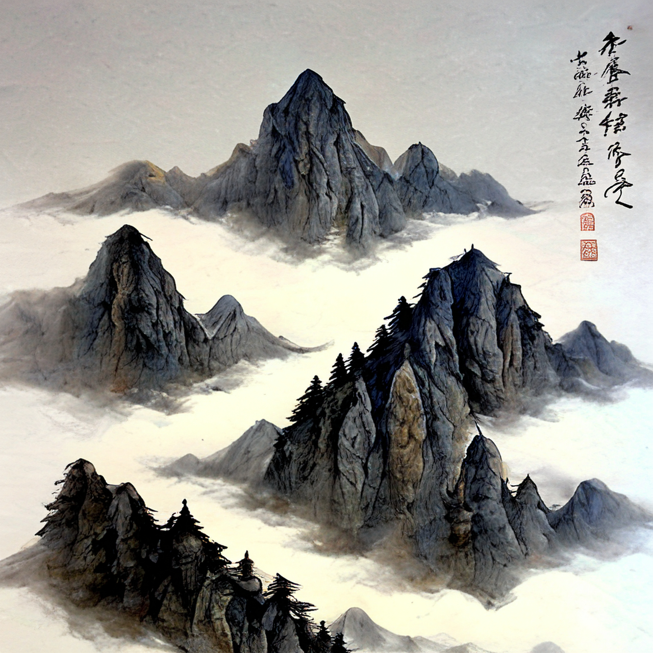 高人今居笔架山,苍烟冥濛常风寒.明快,意境,清新#百度ai绘图黑科技