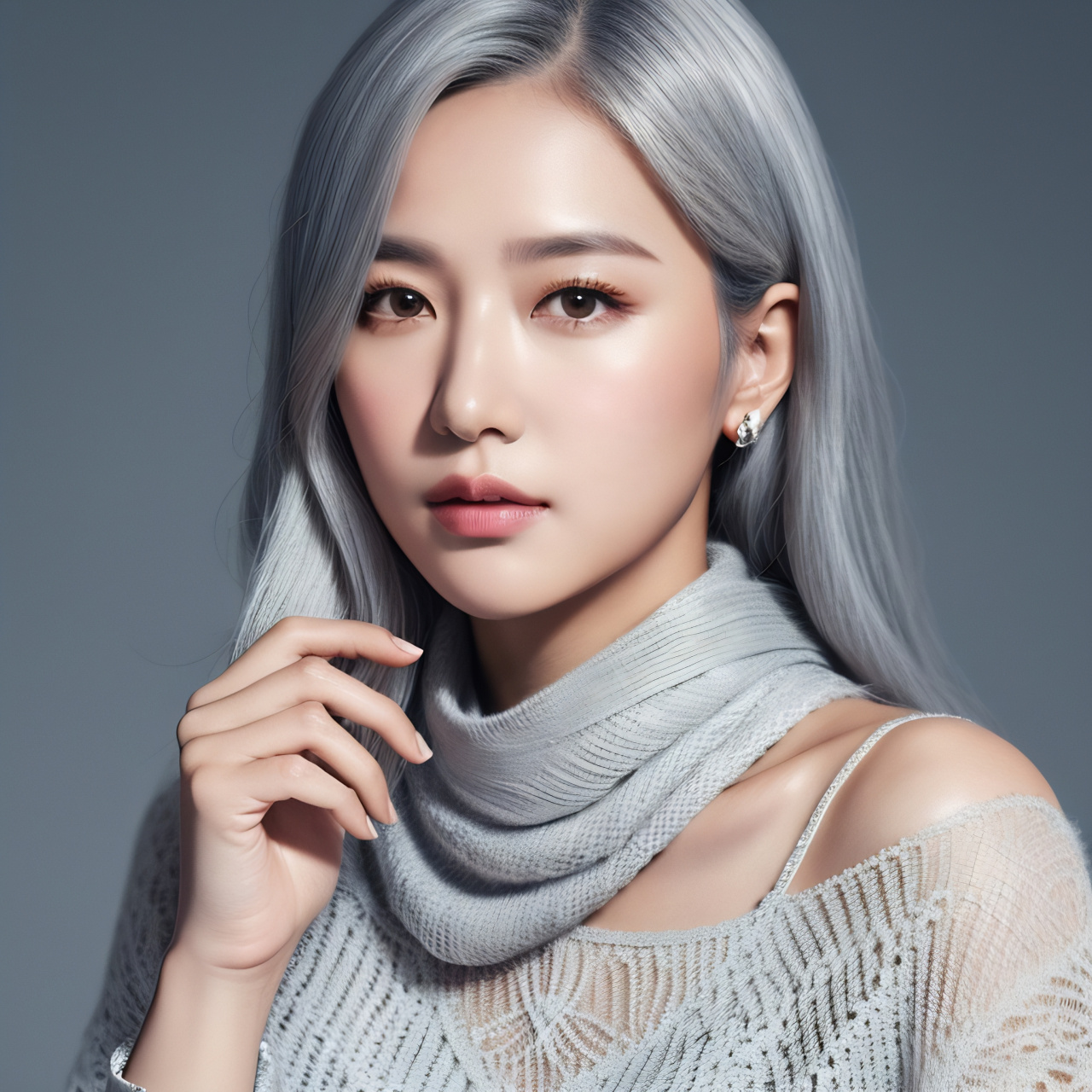 ai# 创作的银发美女,已经很接近真人了,像明星写真