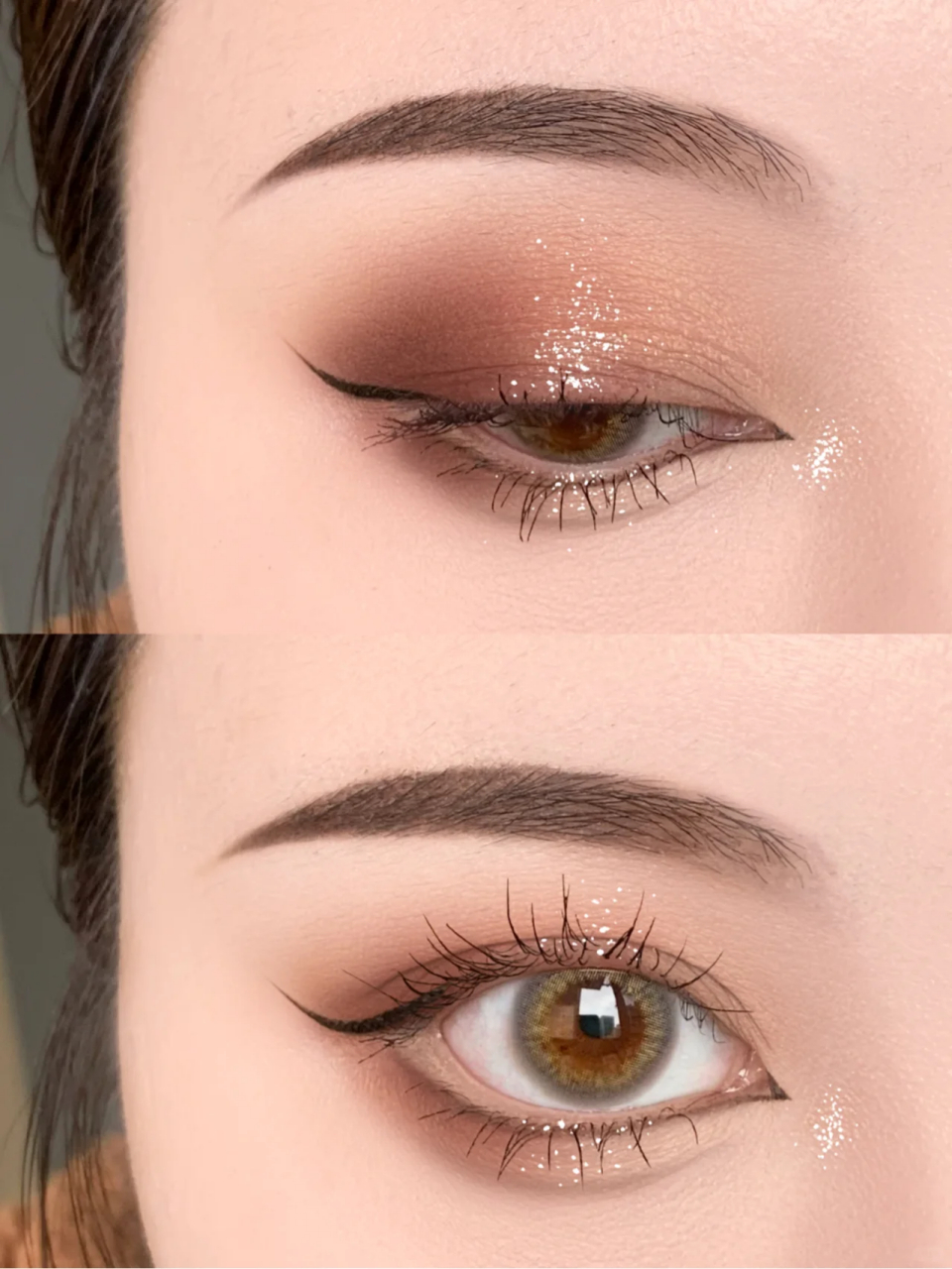 奶咖色系的眼影搭配全包眼线 妆感不重 而且真有种混血感~ 日常出门