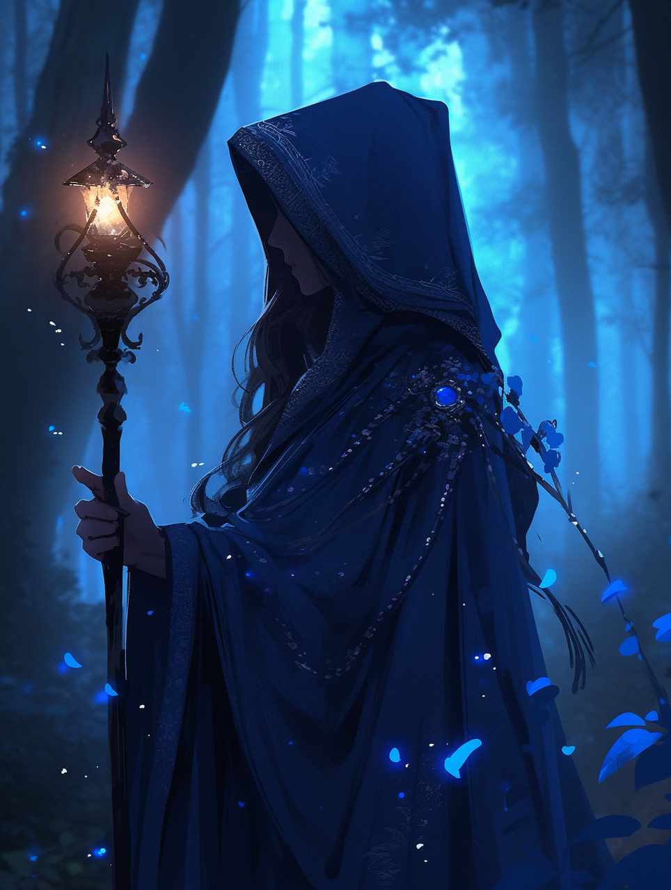 在魔法森林的深处,艾莉亚感受着星光洒在树梢上的美景,心中却充满