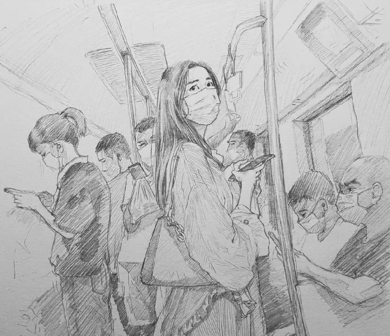好厉害的画!地铁一号线,就是姑娘看起来有点忧郁的感觉 [呲牙]