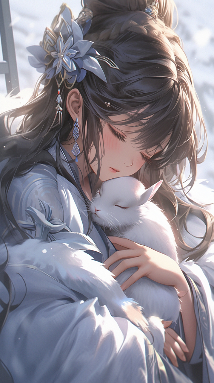 古风# #汉服# #古风小姐姐# #手机壁纸# #古风美女# 抱兔娇姬如画景