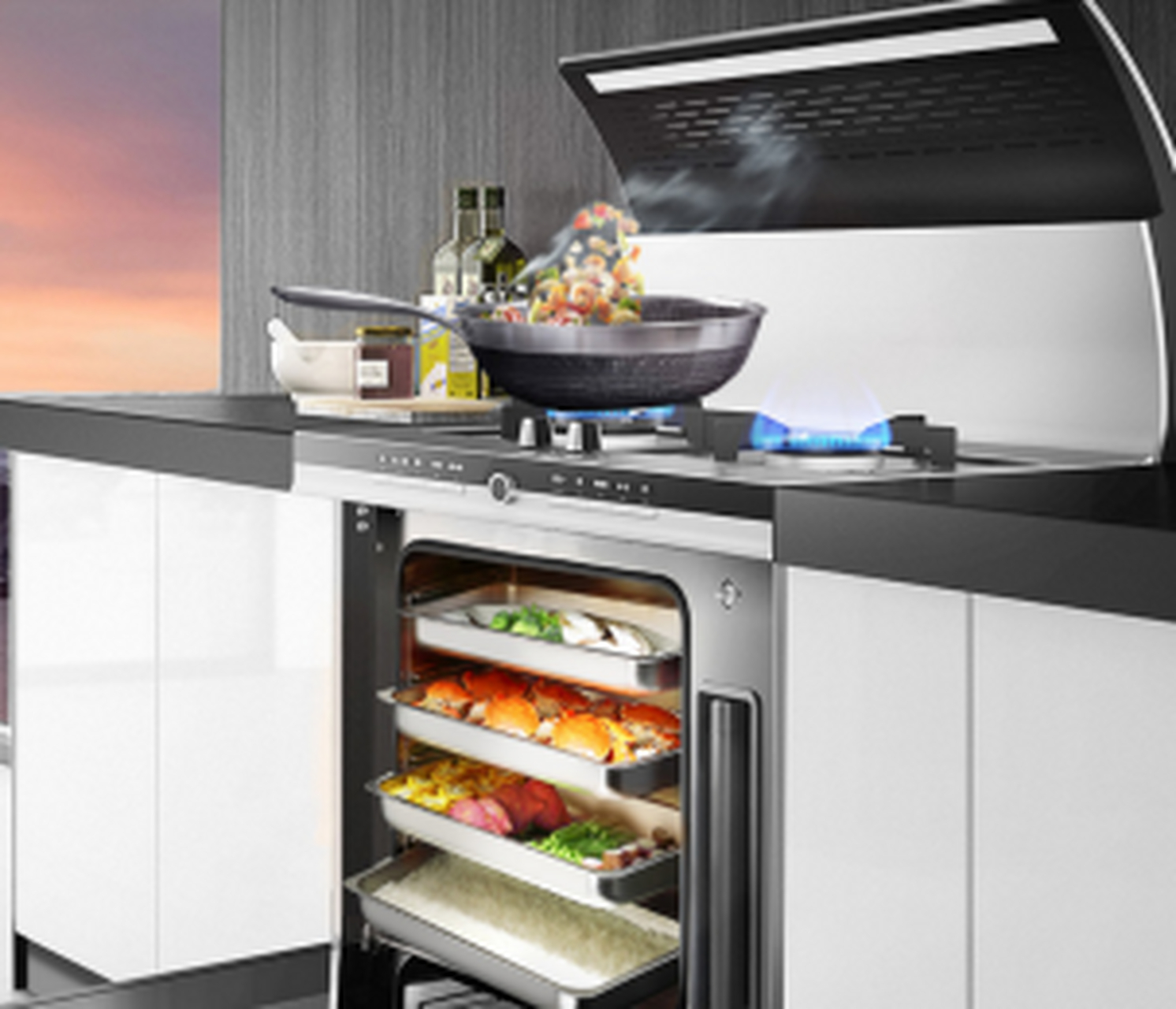 火星人x7z蒸箱款集成灶颜值与实力双在线 集成灶是年轻人厨房装修青睐