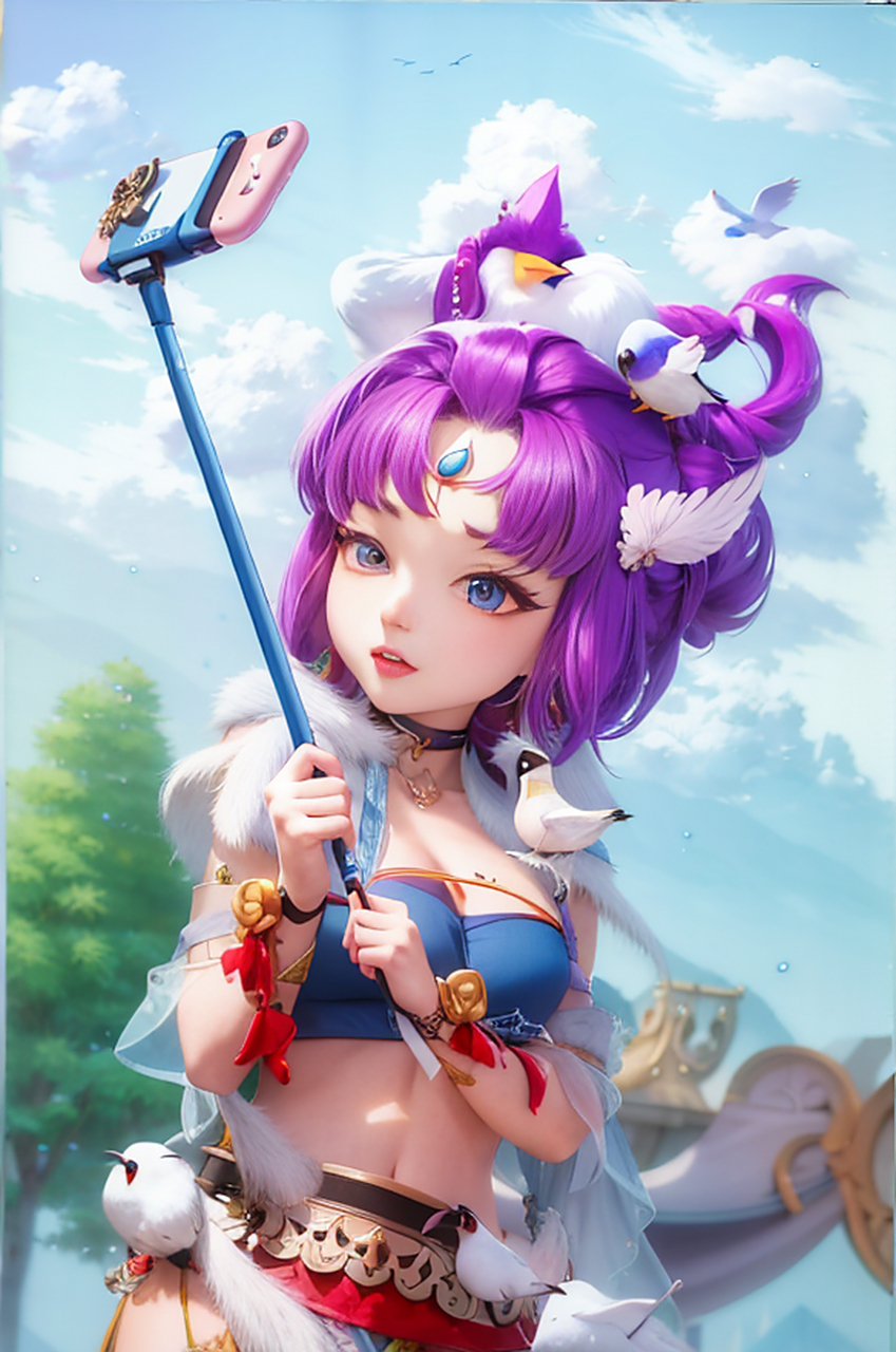 用大话西游手游的官方图,ai生成了三张狐美人自拍,祝大家五一节日快乐