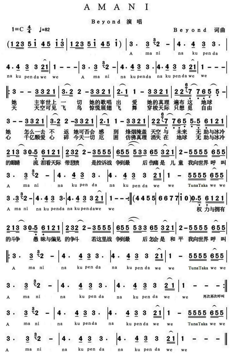 网上到处找不到《amani》的正确简谱,干脆我来动手给大家制一份[大笑]
