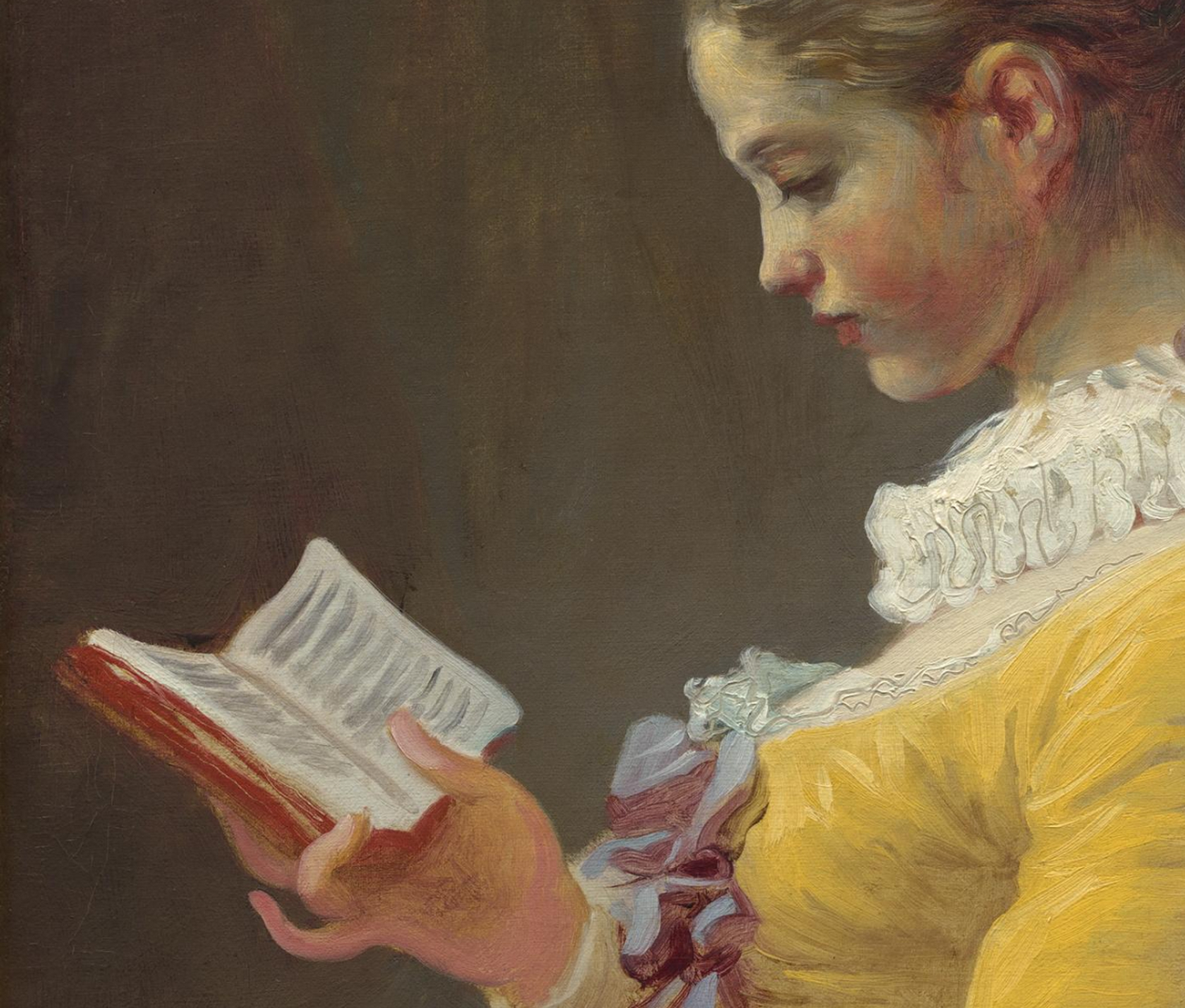 这幅油画中,一个年轻女孩正在读书.