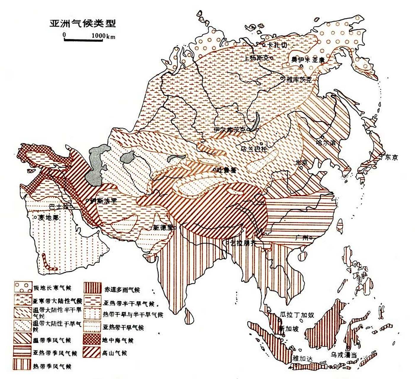 亚洲气候类型分布图