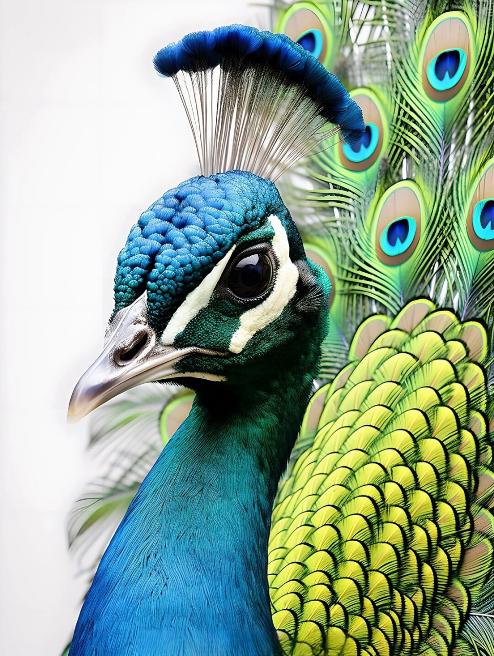 原创高清绘画素材～孔雀头部特写  孔雀头部特写,一笔一划勾勒出生命