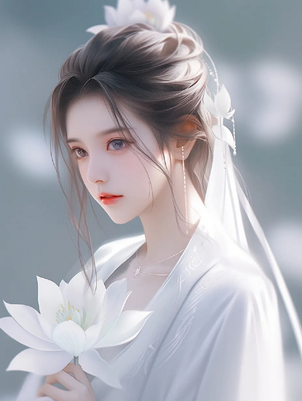 清冷色系白衣仙子头像 676767 #古风插画