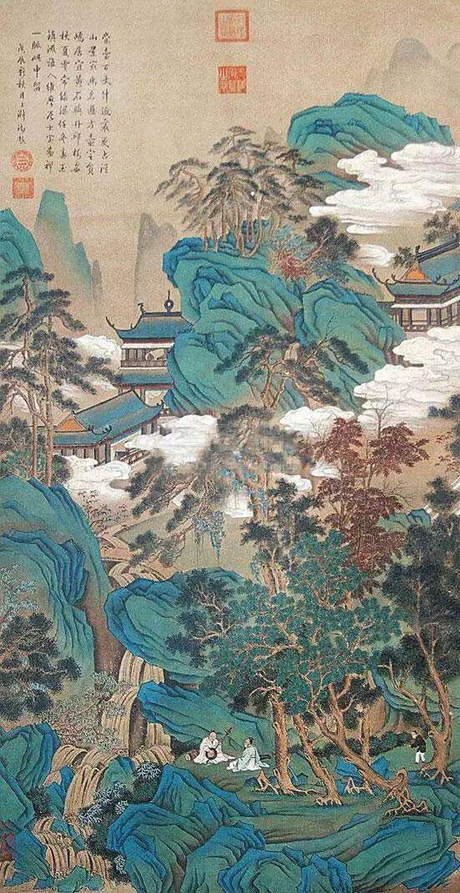 仇英《梅竹双鹊图页》 仇英尤其擅画人物,偶作花鸟,亦明丽有致,与沈周