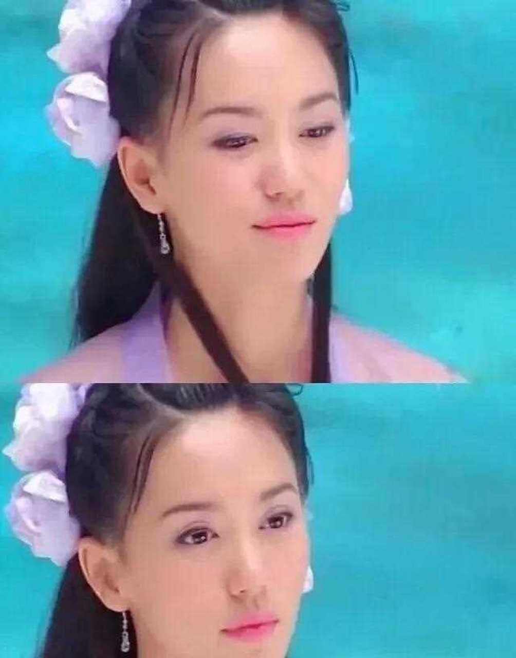 郭妃丽饰演的牡丹仙子一席紫衣配上紫色花环.