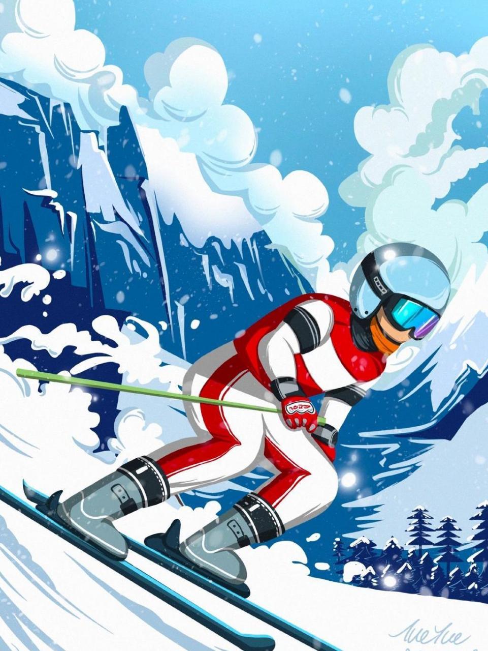 冬奥会插画滑雪主题系列 画一画自己一直喜欢,却从未去尝试的项目