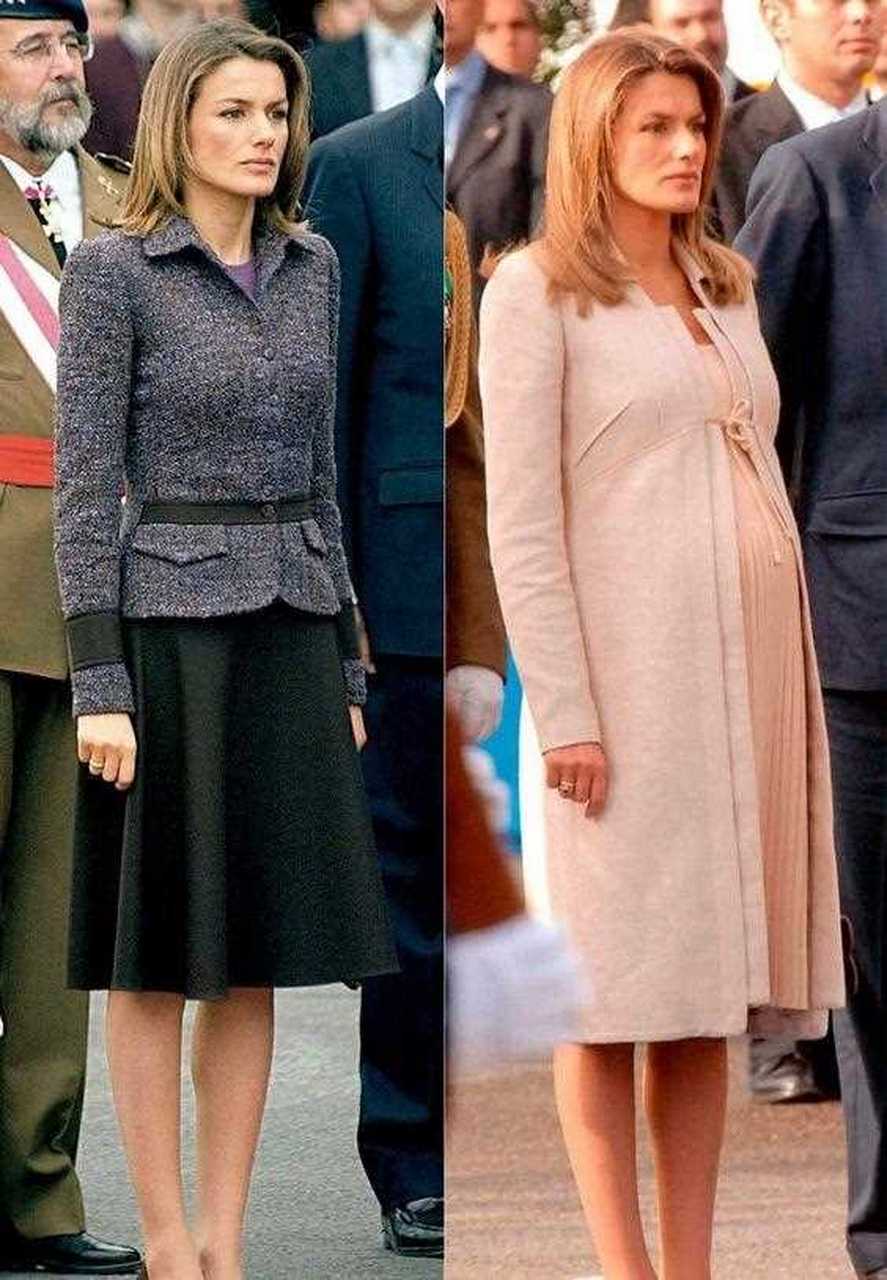 西班牙王后莱蒂齐亚在孕期的造型也很温婉,生了娃之后的状态也很棒