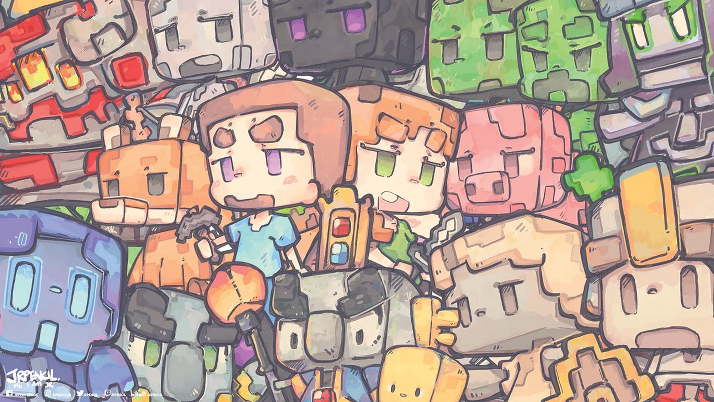 可可爱爱的mc简笔画壁纸~ (作者:jr_pencil) #我的世界# #mc
