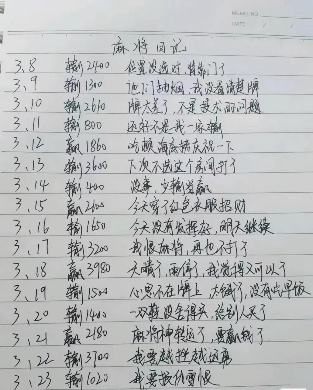 这是不是你的"麻将日记"[偷笑]