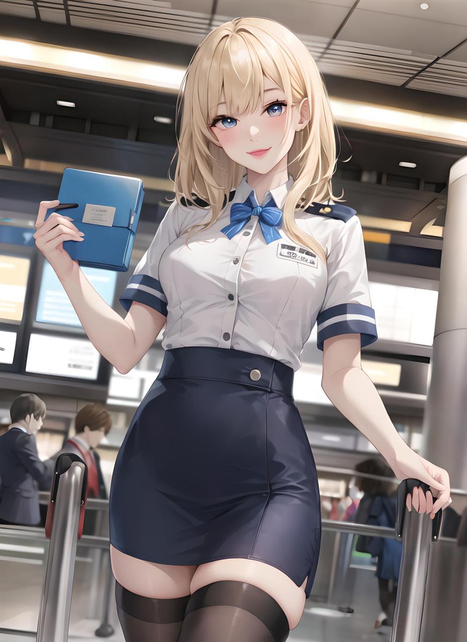 动漫壁纸---二次元空姐系列 候机大厅内,一位婀娜多姿的二次元空姐