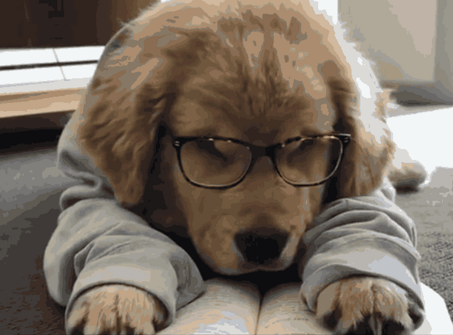 太难了,学是学不下去了,卖卖萌吧 ## 大金毛戴眼镜啊,看书还挺斯文的