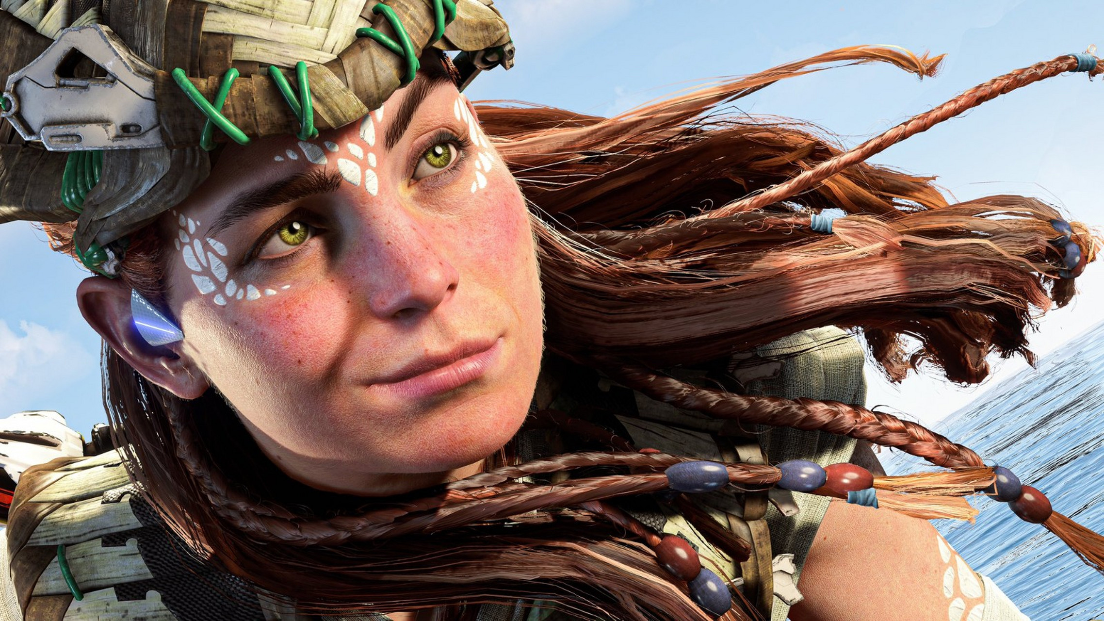 pc单机游戏大作《地平线:西之绝境》女主角埃洛伊的美照,看着笑容甜美