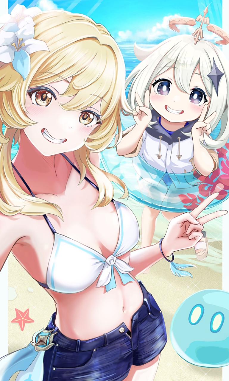 泳装荧和派蒙 画师:t.