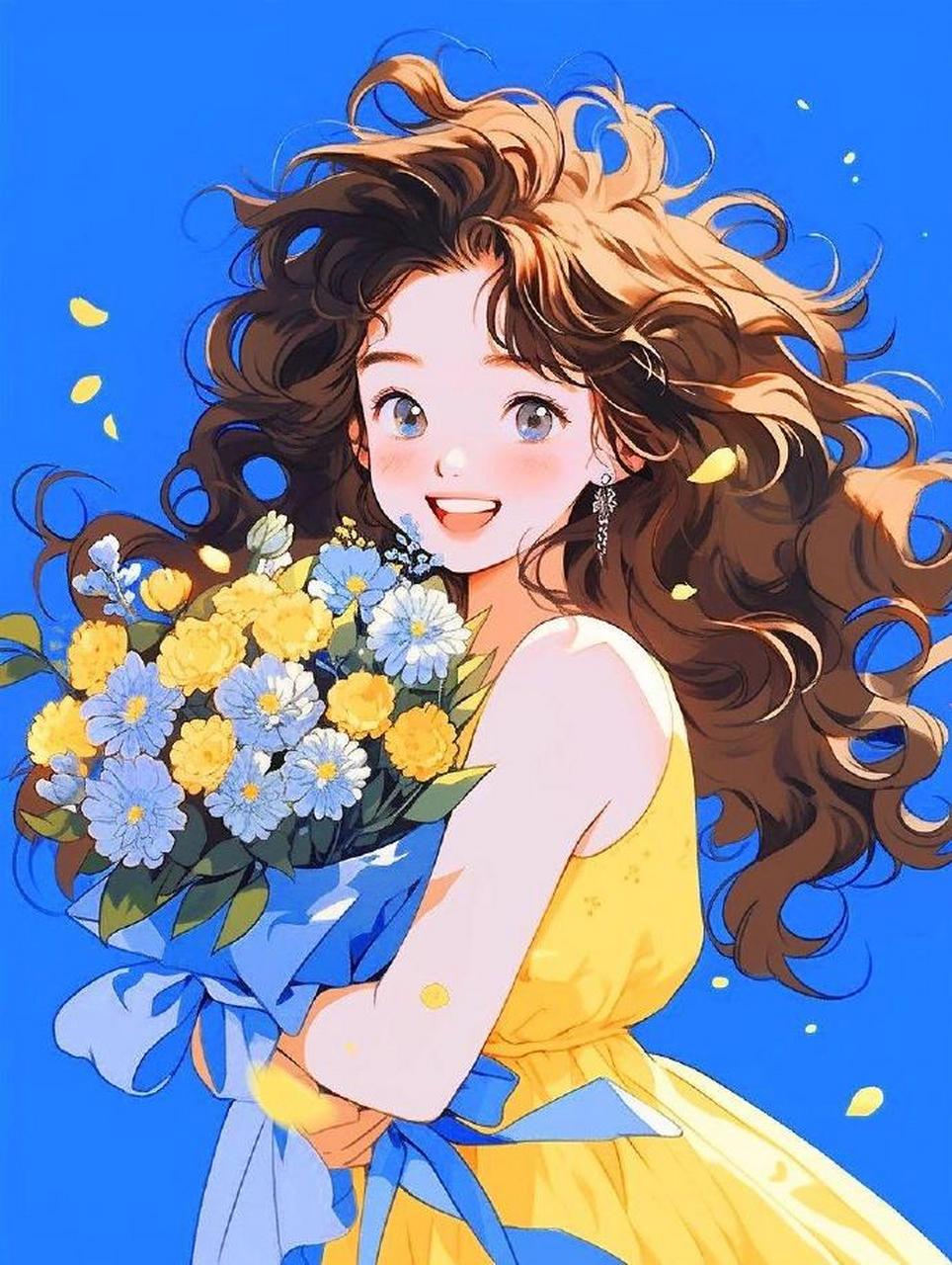 笑容治愈手捧花情侣头像