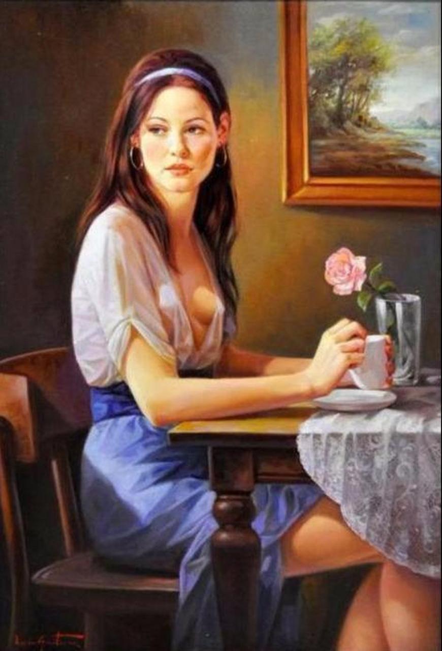 俄罗斯女画家安娜,油画作品侧重表达人物的内心世界.