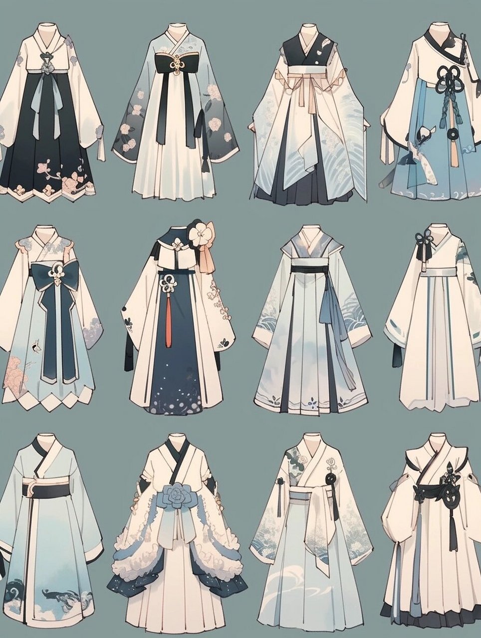 蓝色系古风小裙子:服装设计素材  希望能给你一点灵感哦