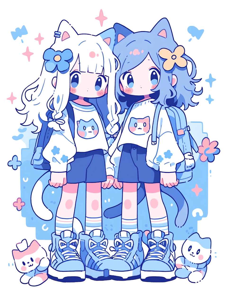 粉粉哒猫系女孩闺蜜合影  在midjourney的默认模式下,我们创造了一个