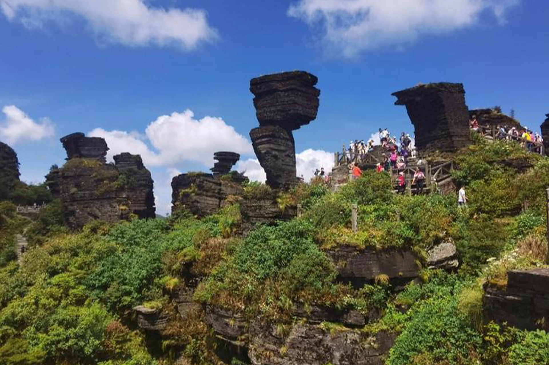 这里山势雄伟,层峦叠嶂,自明代起就是佛教圣地,有红云金顶和蘑菇石