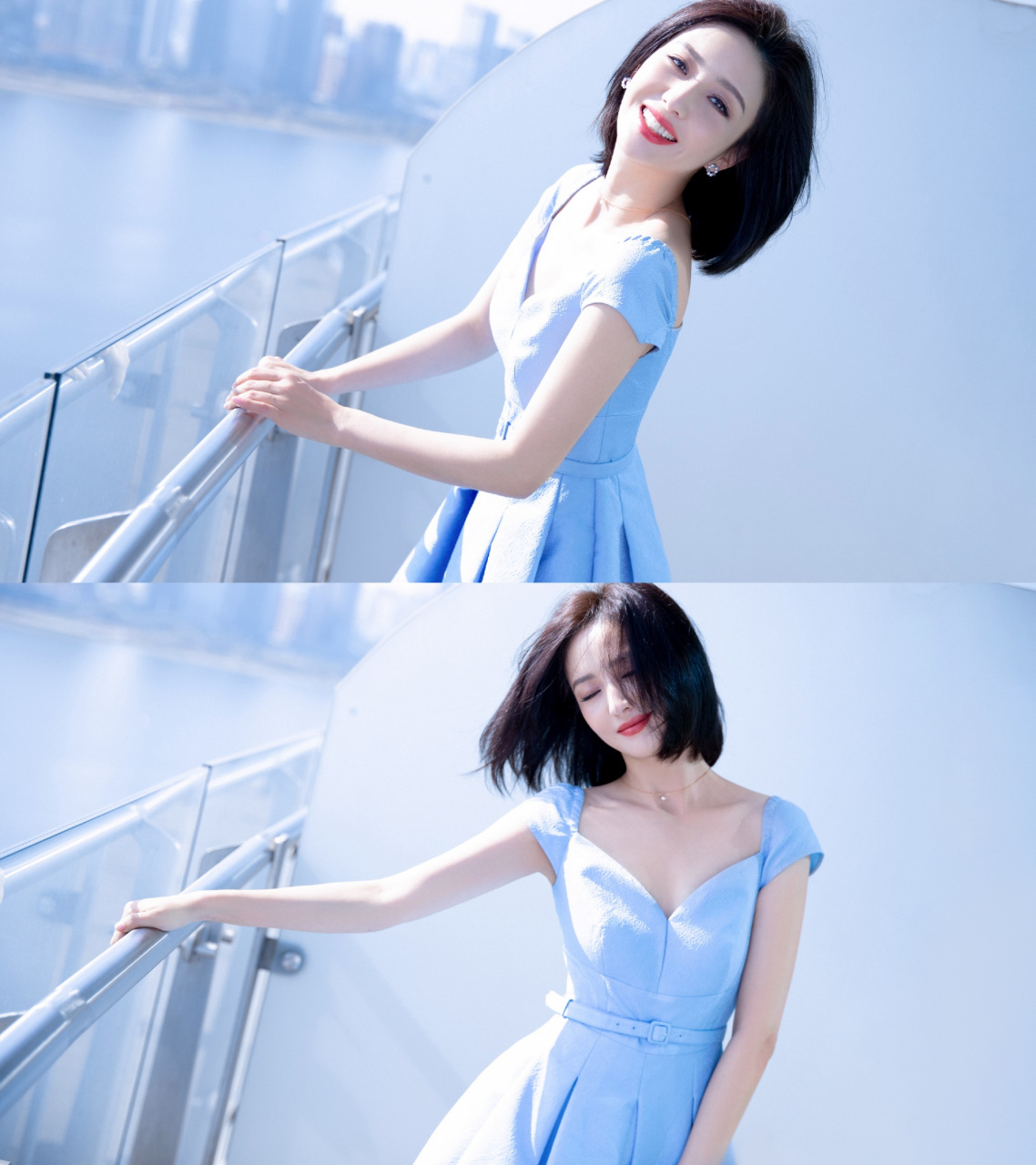 佟丽娅浅蓝色长裙礼服真的好美!