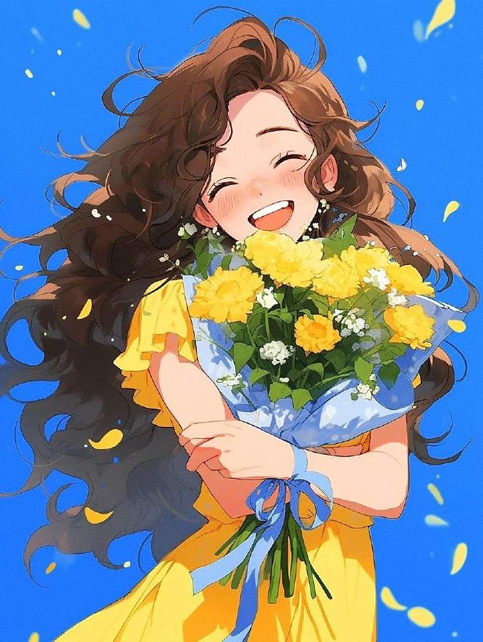 笑容治愈手捧花情侣头像