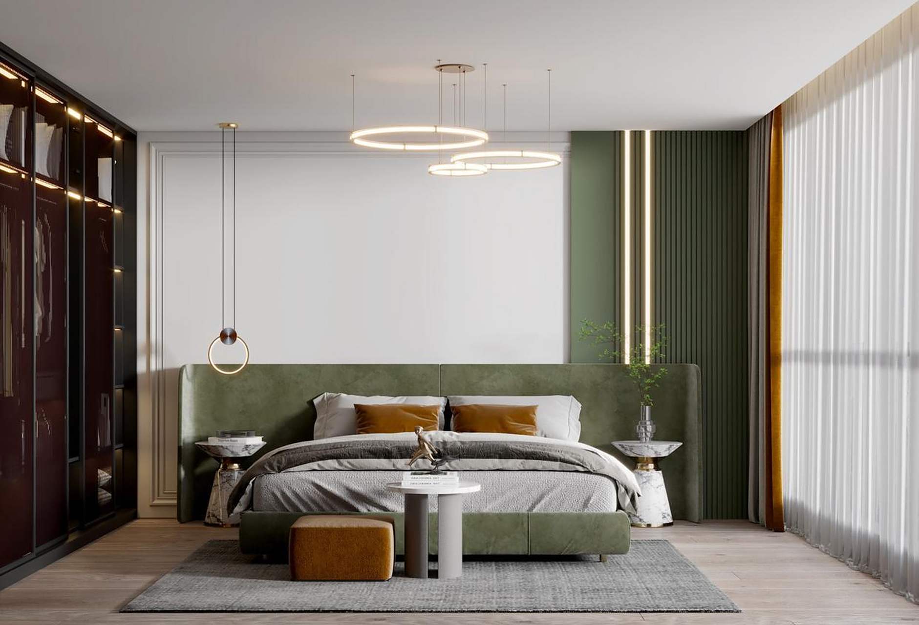 简单好看的卧室拼色背景墙设计.  你喜欢这样的装修吗?喜欢点个赞吧.