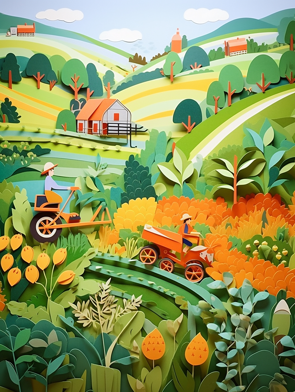 剪纸画农场!#ai绘画# #手工折纸