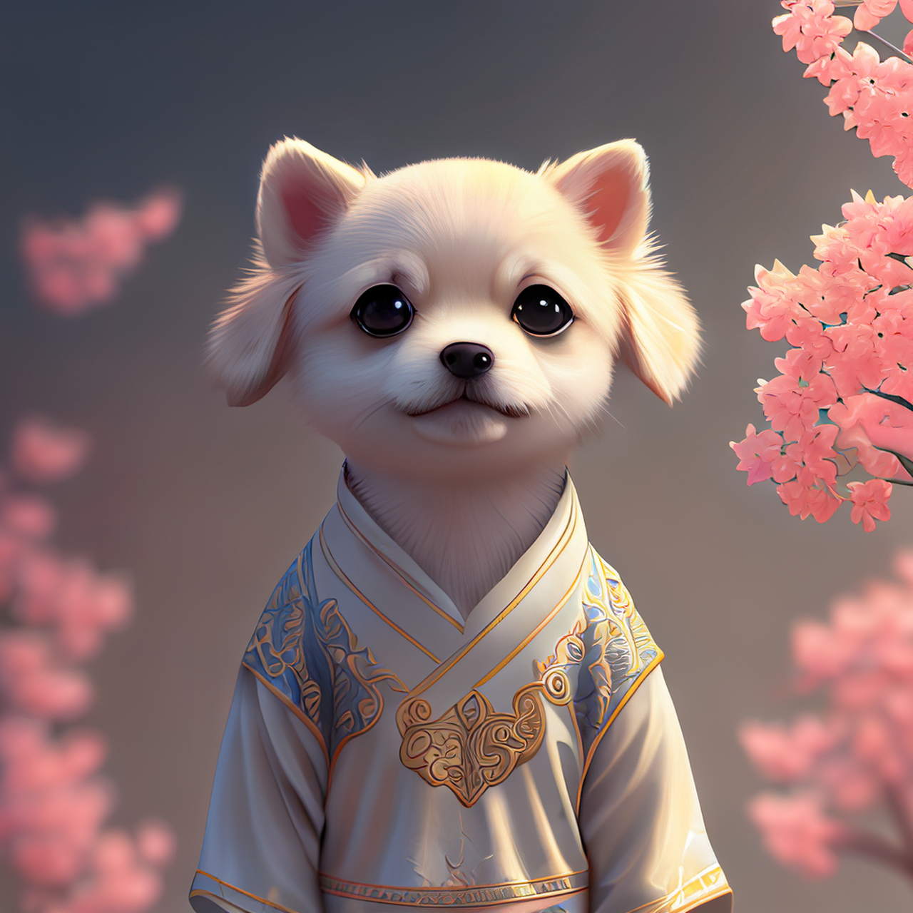 百度ai绘图黑科技#一只超可爱的拟人小狗在中国汉服皮克斯风格,站立