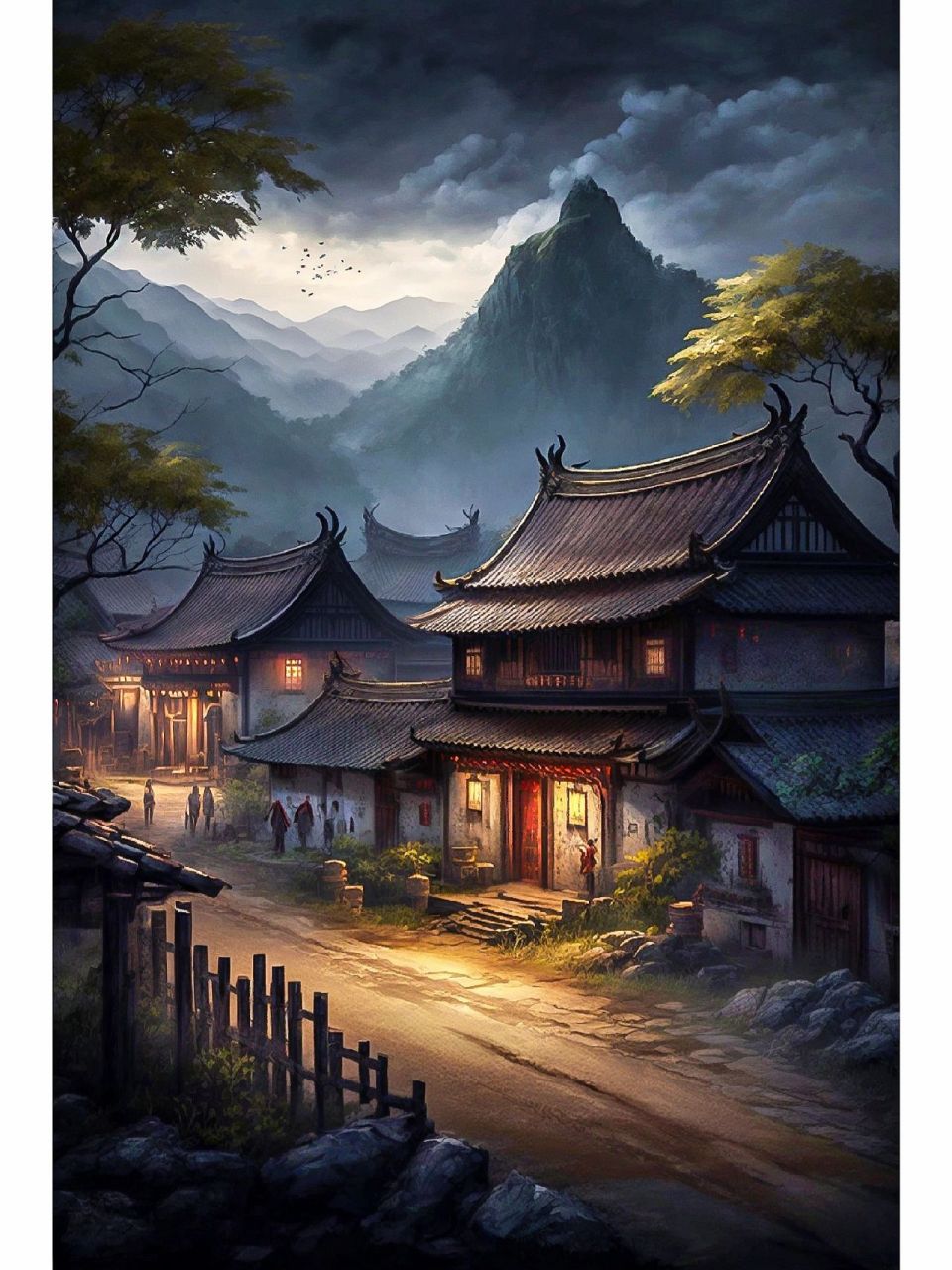夜晚宁静的村庄  #我和ai有画说 #古风素材