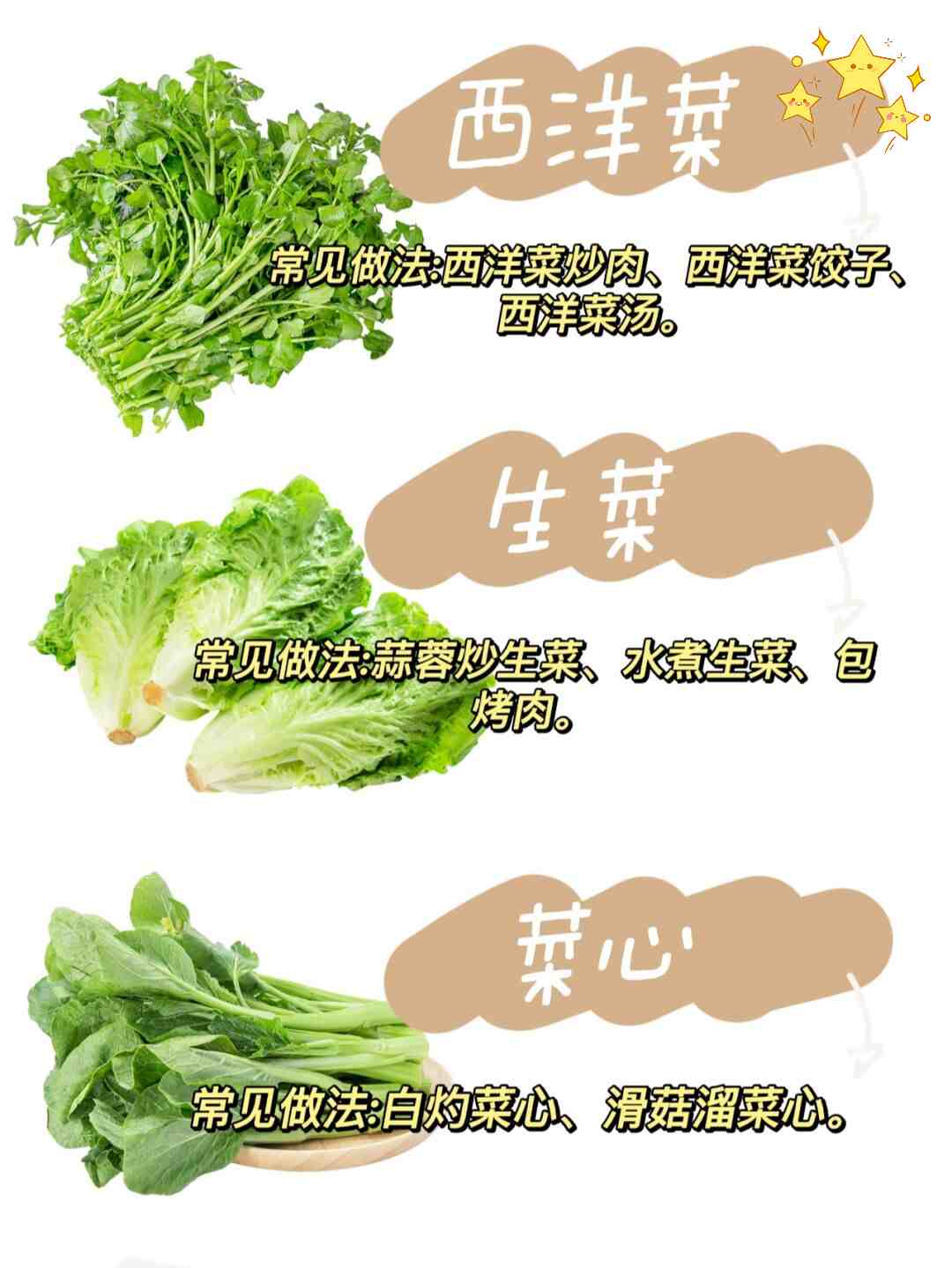 常见时令叶菜,一目了然  整理了一个常见叶菜列表