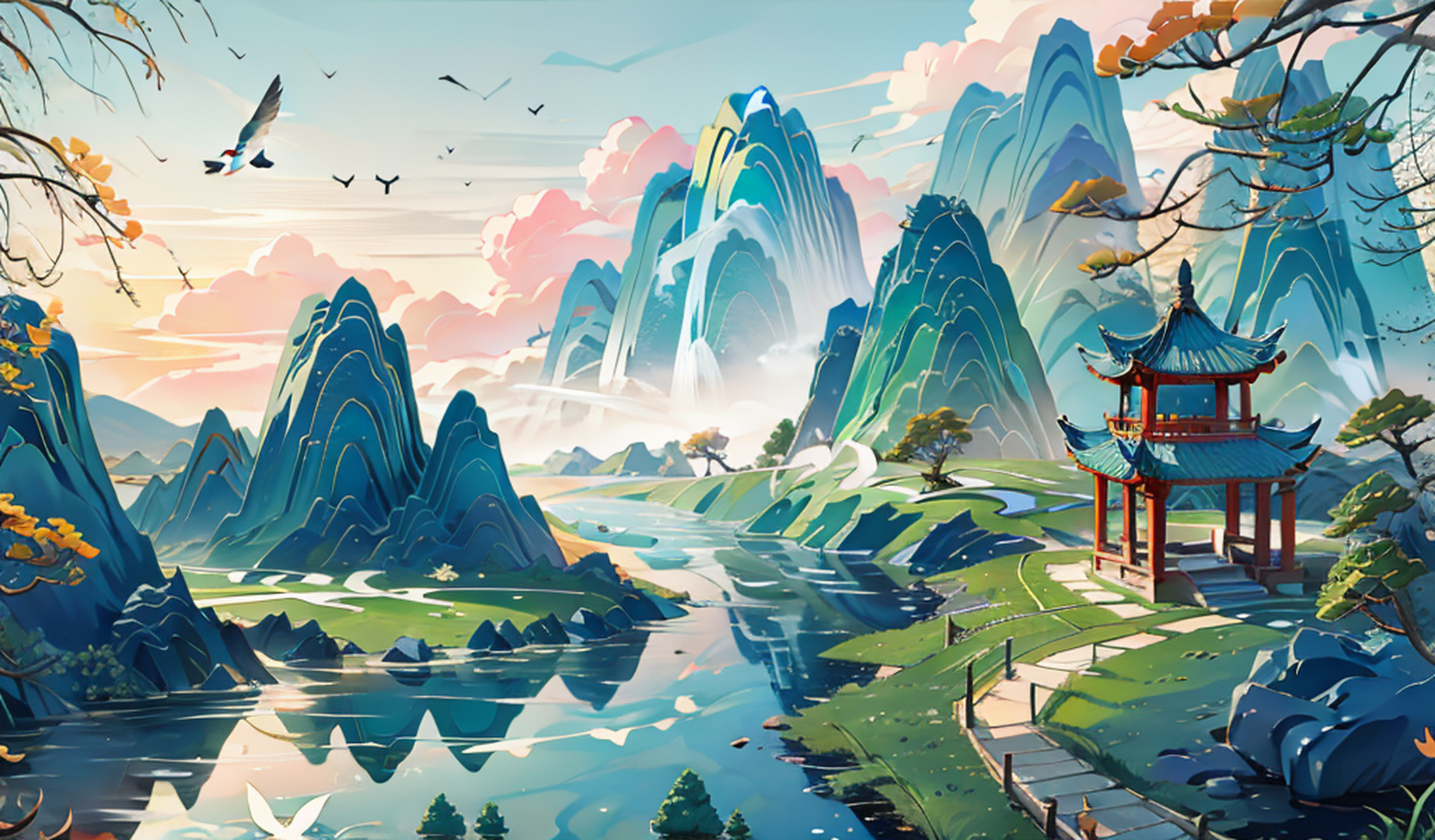 绝美的国风山水#全民ai创作节# #ai绘画