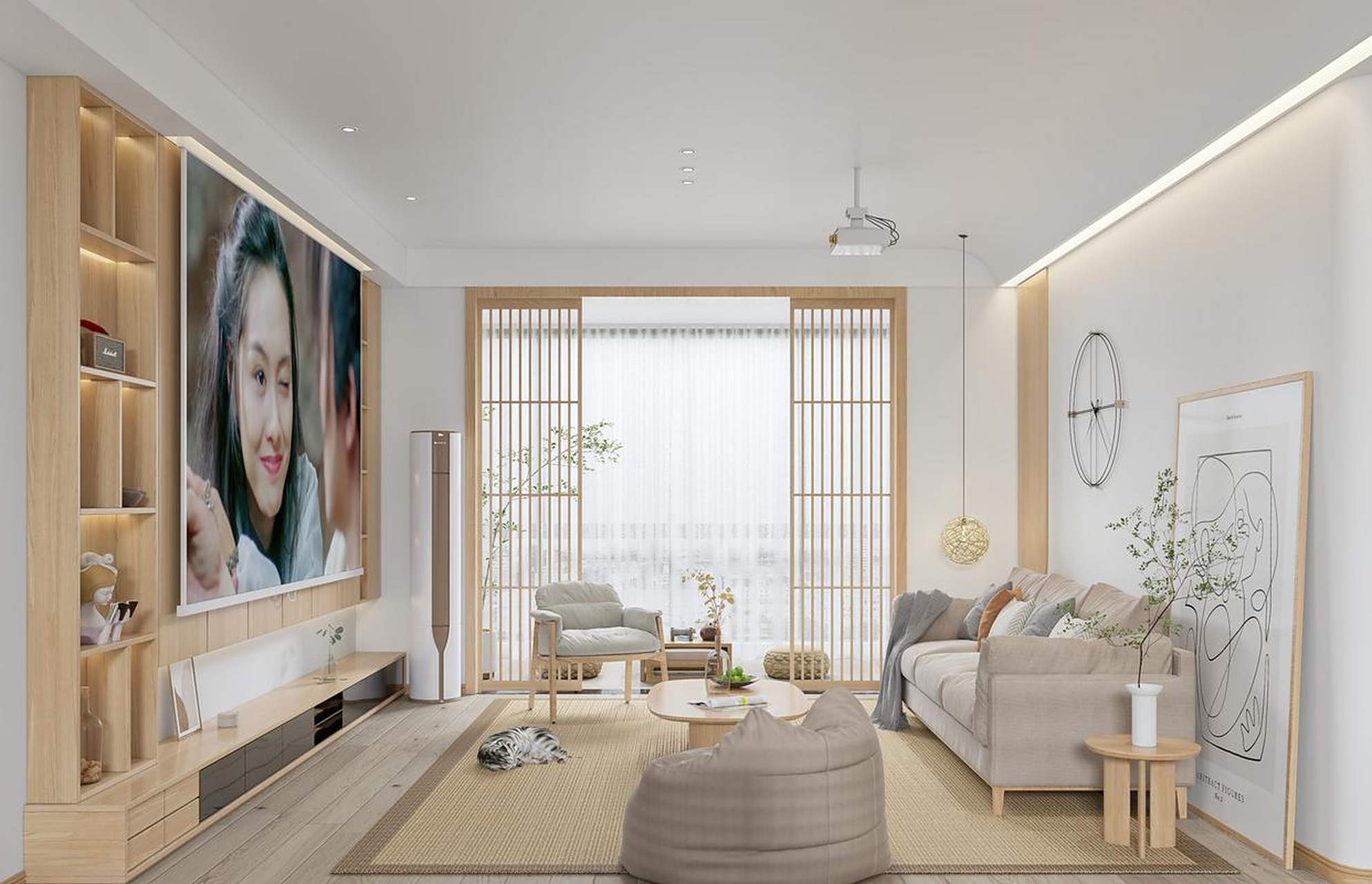 简单舒适的日式风客厅设计效果图.  你喜欢这样的装修吗?