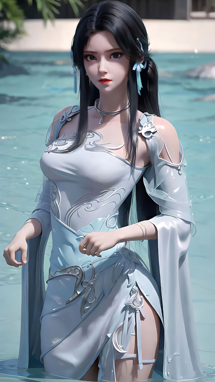 国漫女神|《完美世界》夏幽雨高清ai手机壁纸:一身白衣,飘然若仙,补天