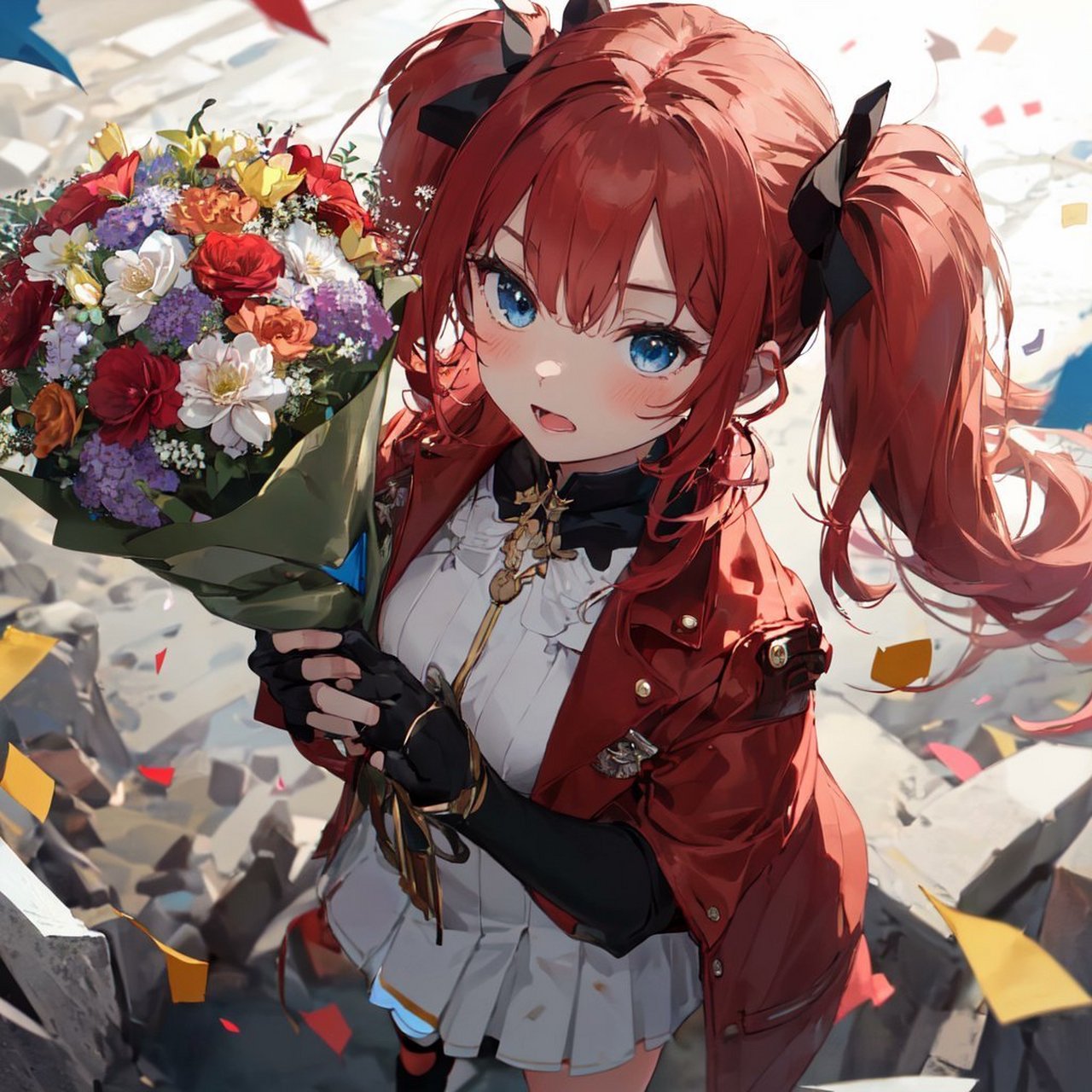 ai绘画# 花与红发双马尾少女79 676767