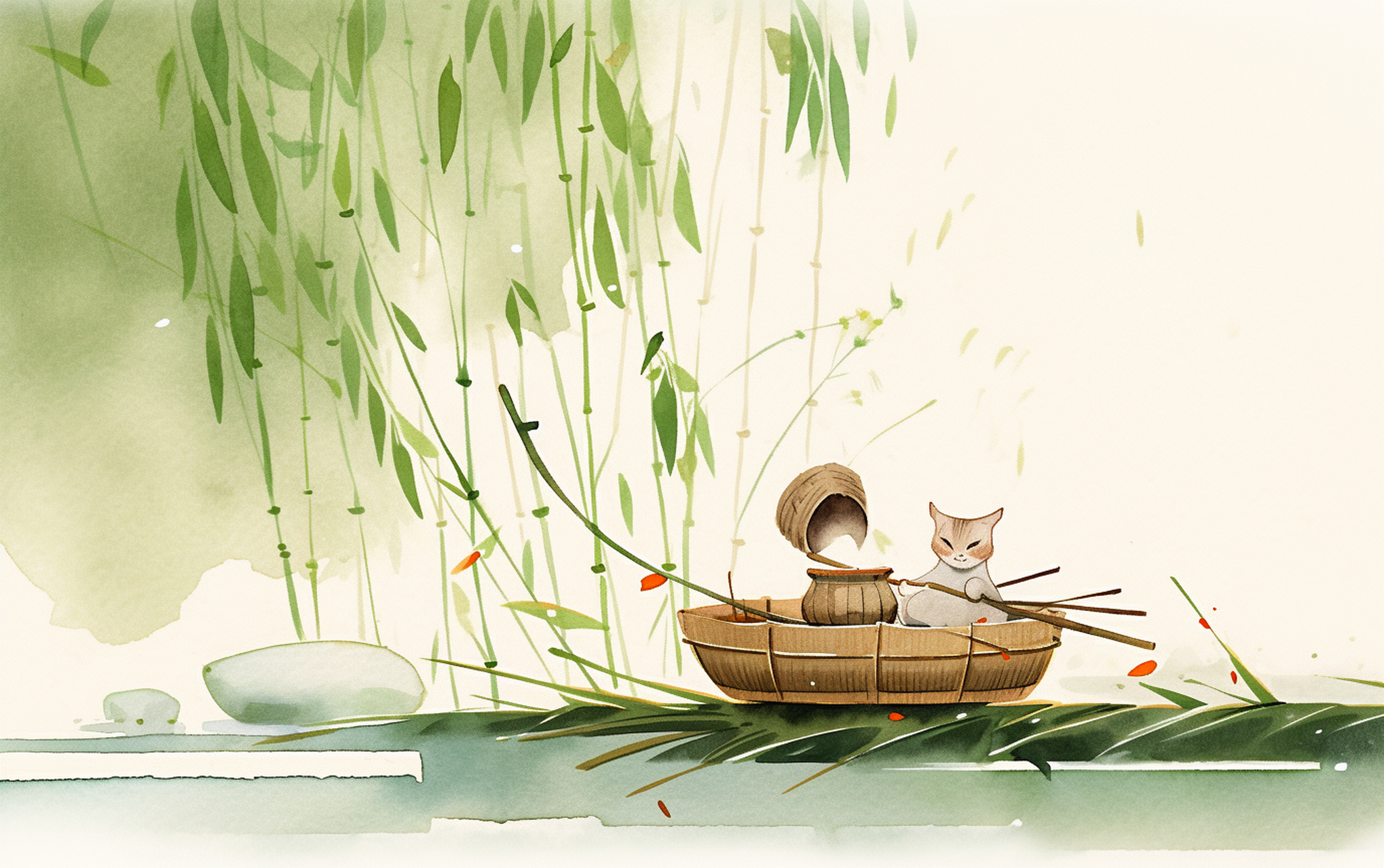 很治愈的水墨画,可爱动物图!#ai绘画