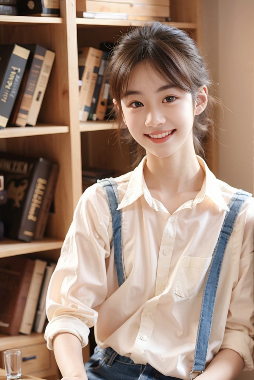 心动女孩,书香气质尽显,甜美女生图书馆写真摄影集#美女# #养眼美女