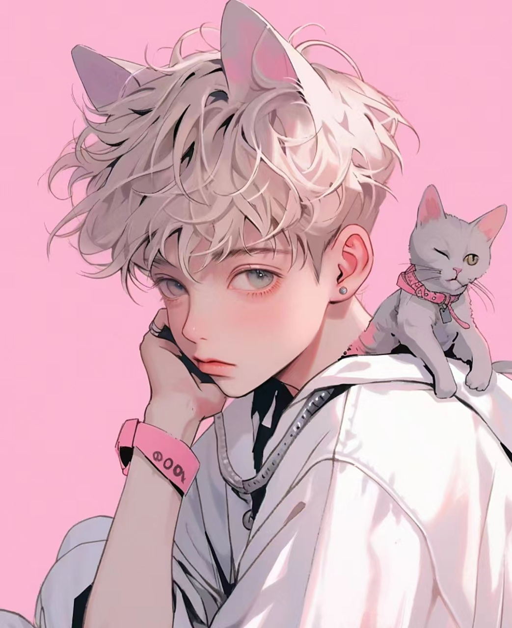 动漫头像猫系男友,超帅的男生头像[粉色版]#动漫头像# #微信头像