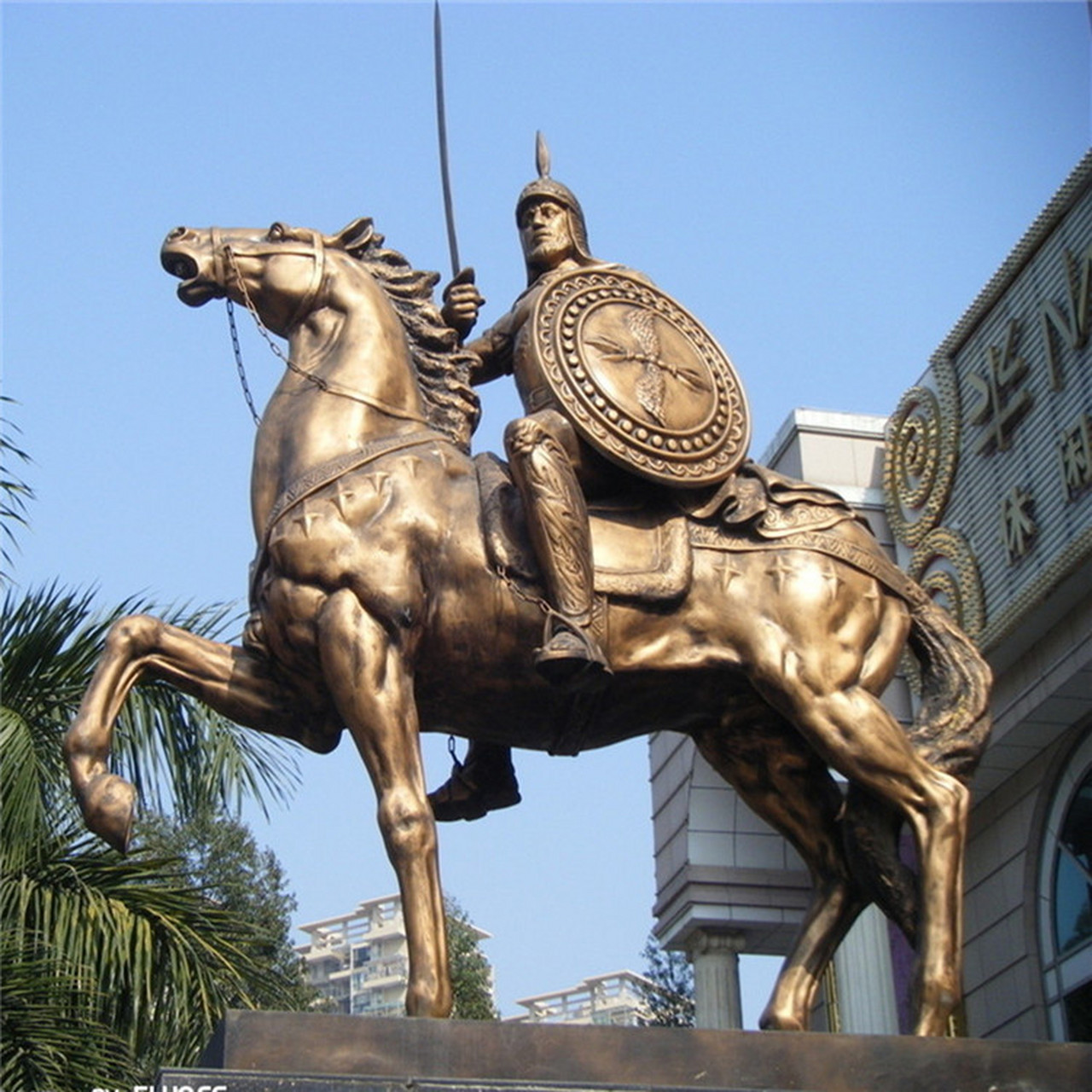 小区铜马雕塑 带翅膀紫铜马 骑士铜马摆件 古建筑铜马雕塑 步行街铜马