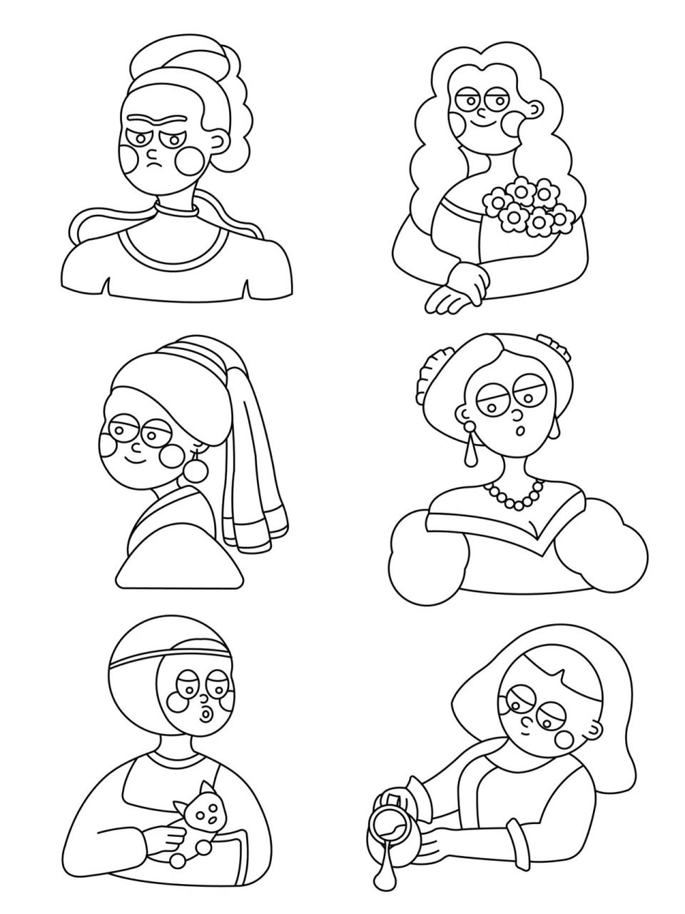 1,弗里达 2,蒙娜丽莎   3,带珍珠耳环的女人  4,布罗格力公主   5,抱