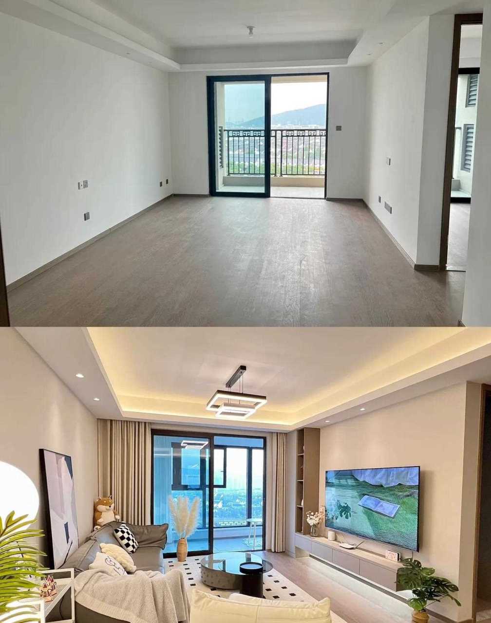 精装修交付![大哭] 全屋定制与软装入户前后对比图