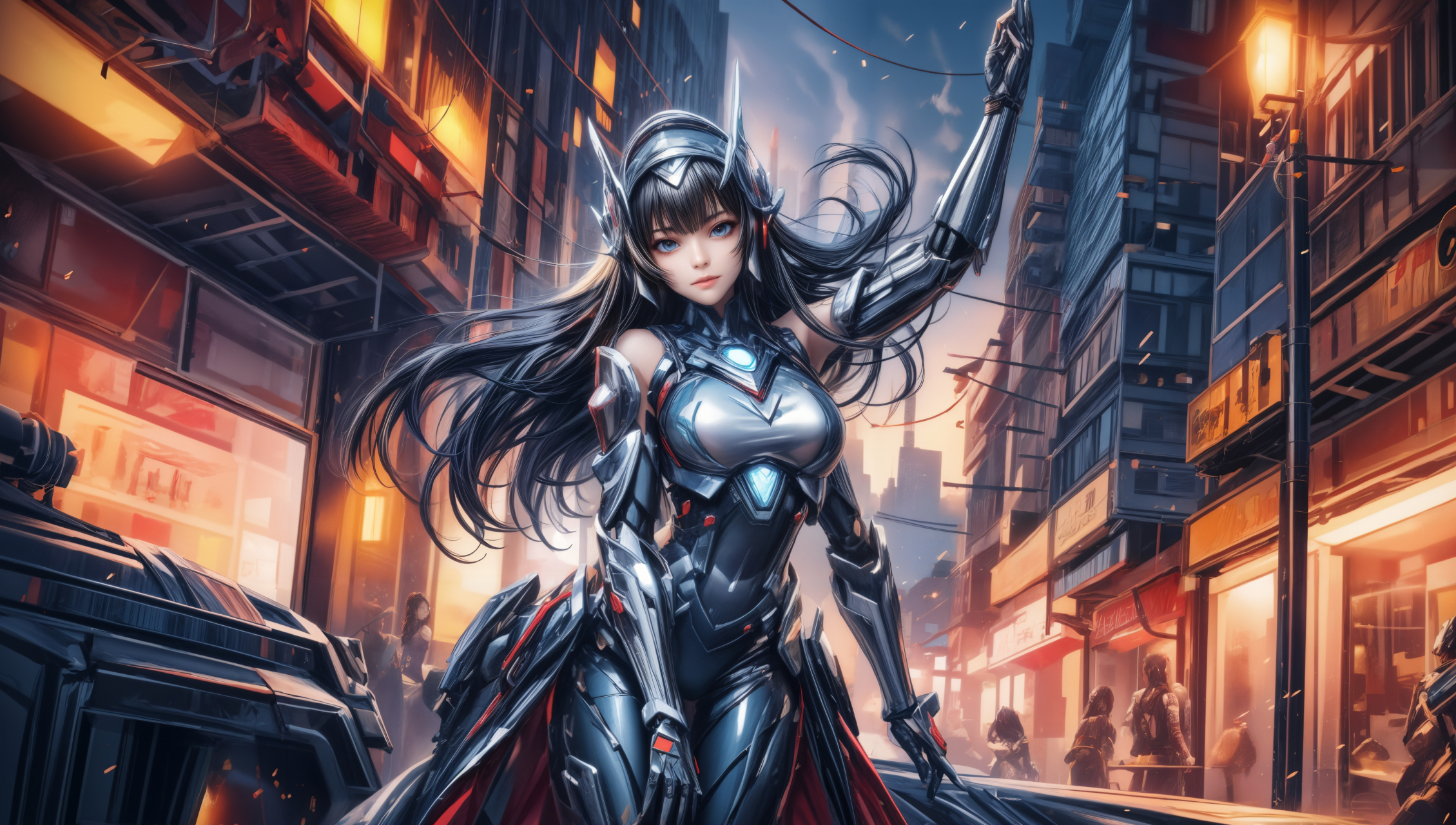 ai美女壁纸# 每日ai美女秀	在一座充满未来科技感的赛博朋克城手行