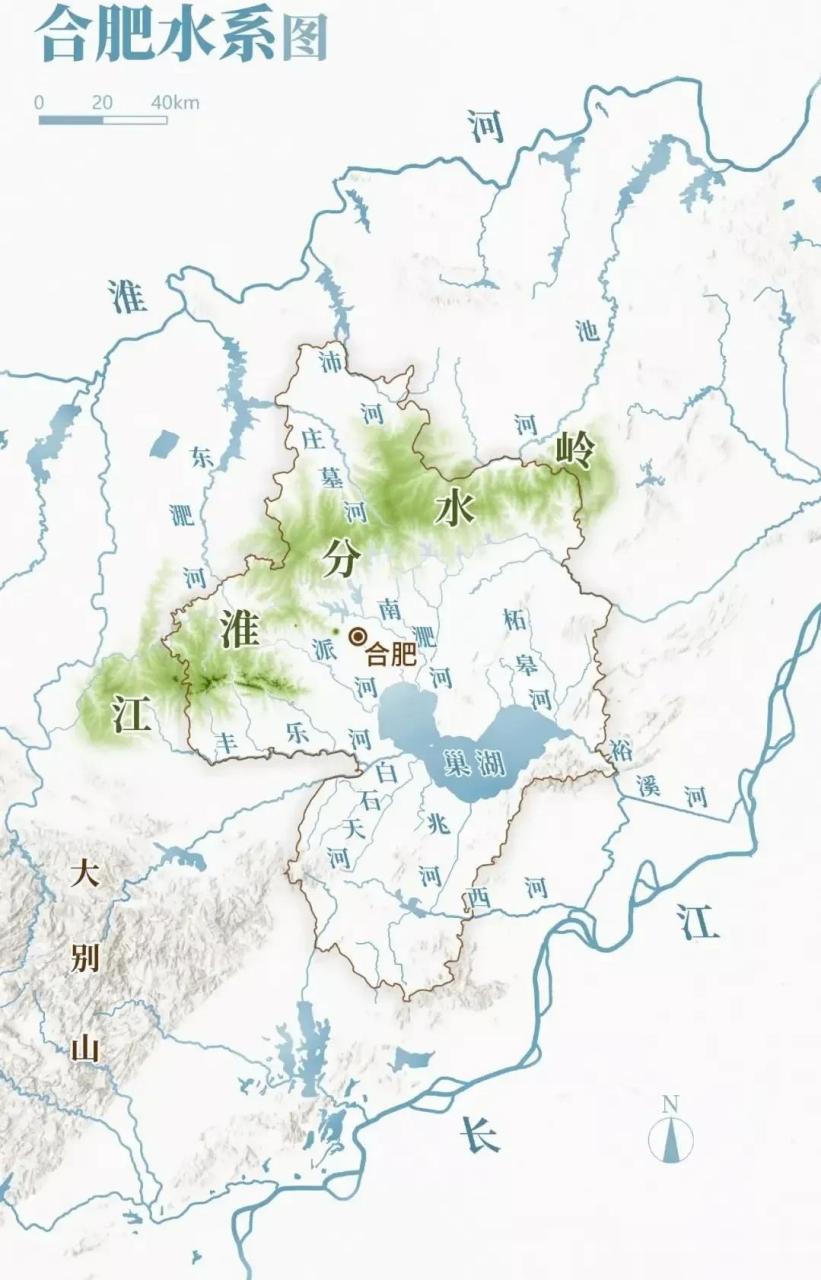 合肥水系图 以巢湖为中心 北接淮河 南临长江 合肥