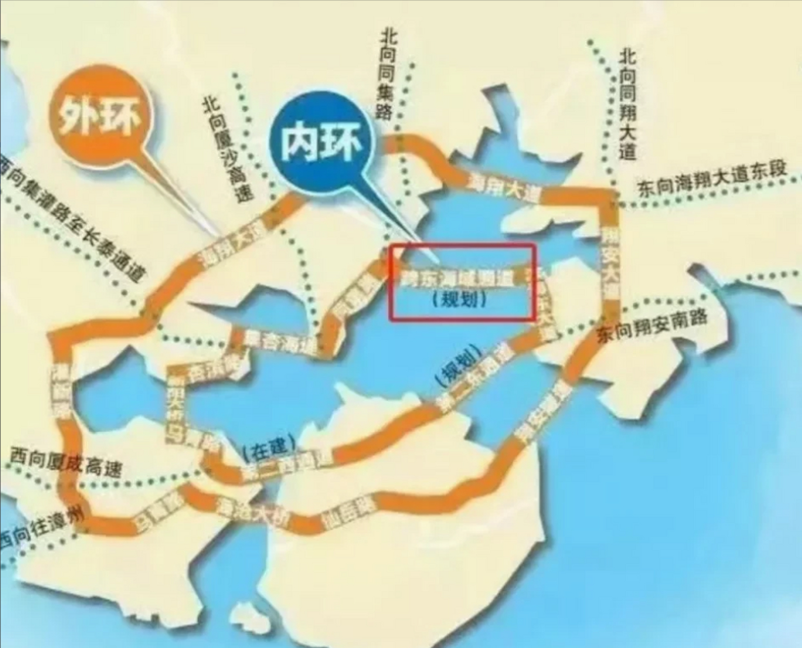 没想到厦门这种城市也能规划建设环线道路,而且还是两条环线