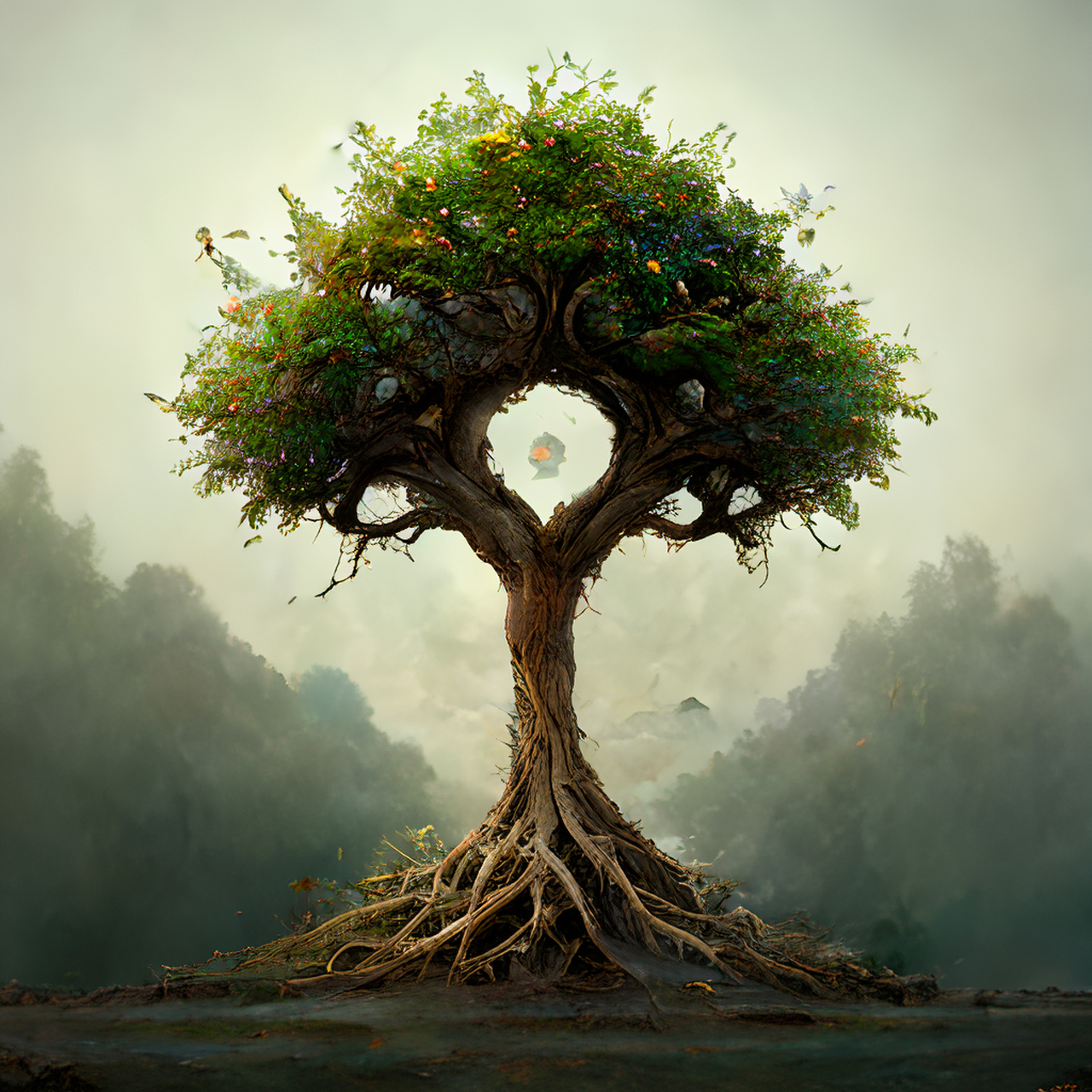 百度ai绘图黑科技#生命之树,幻想现实cgai画的如何?
